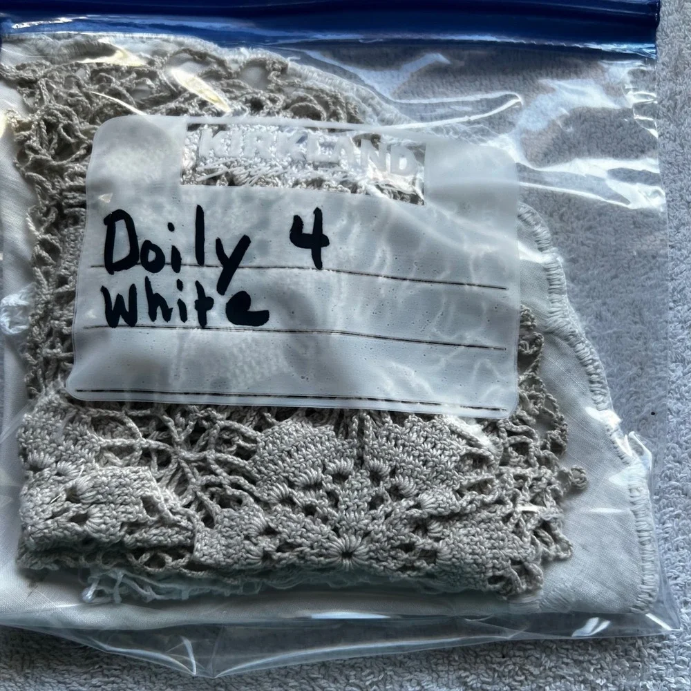 Vintage Doilies Set 4 White Cream Crochet Embroidered Lace Floral